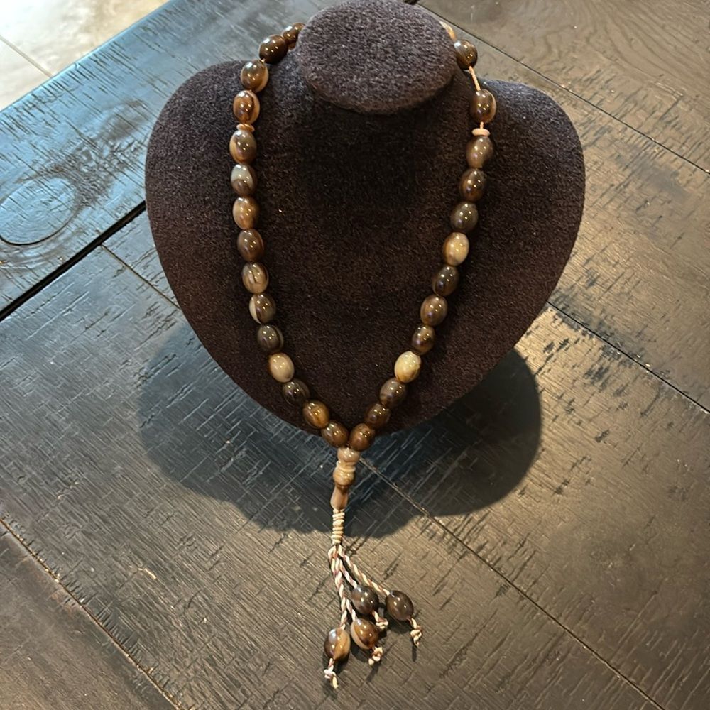 Brown Acrylic Lariat Brown Beaded String Boho Western Necklace